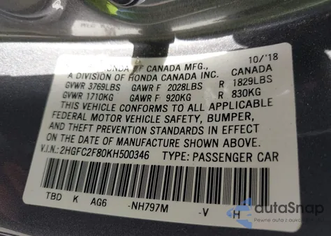 2019 Honda Civic Sport from USA, damaged, VIN 2HGFC2F80KH500346